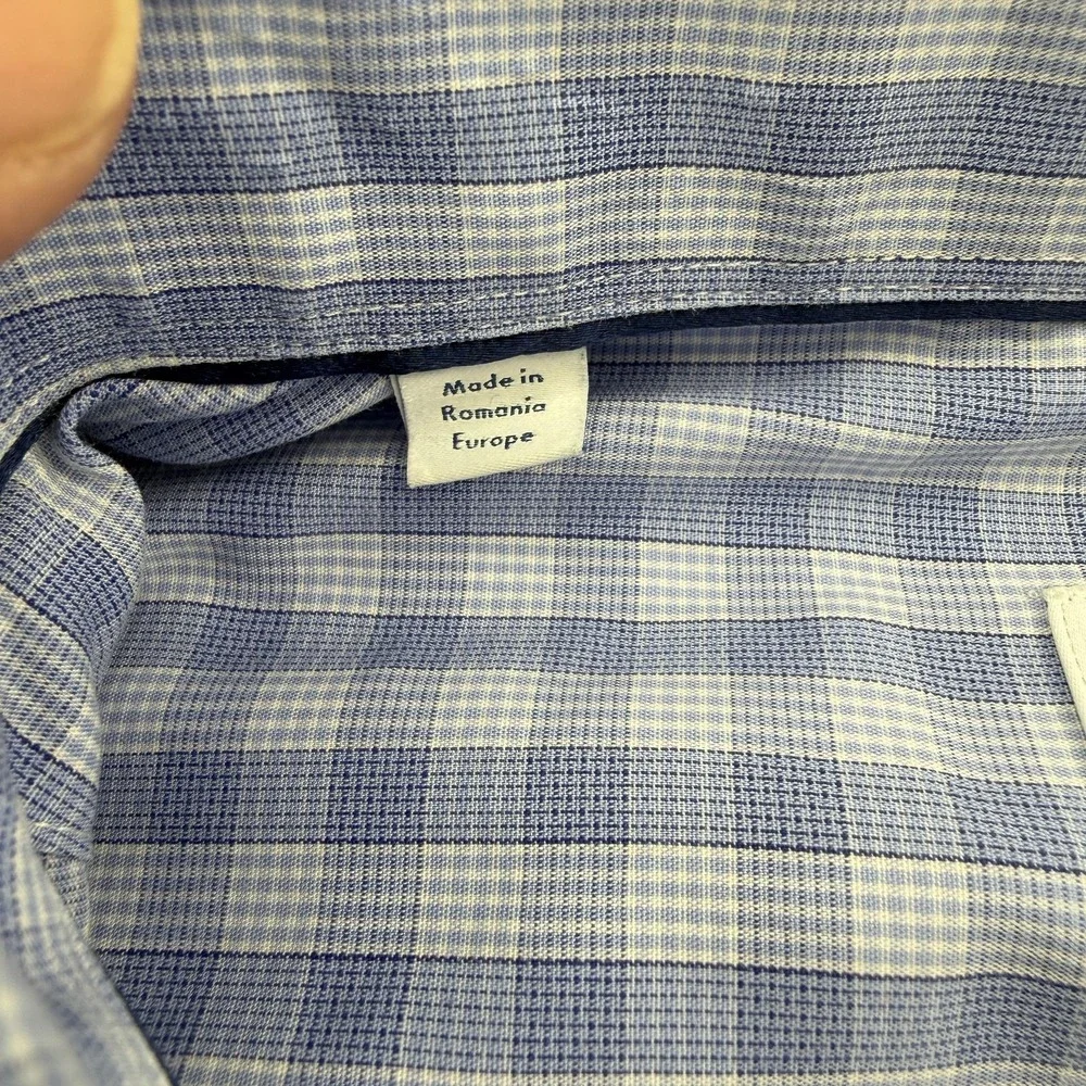 ETON Dress Shirt Mens 17.5 34/35 Blue Check Long Sleeve Button Up Cotton Romania